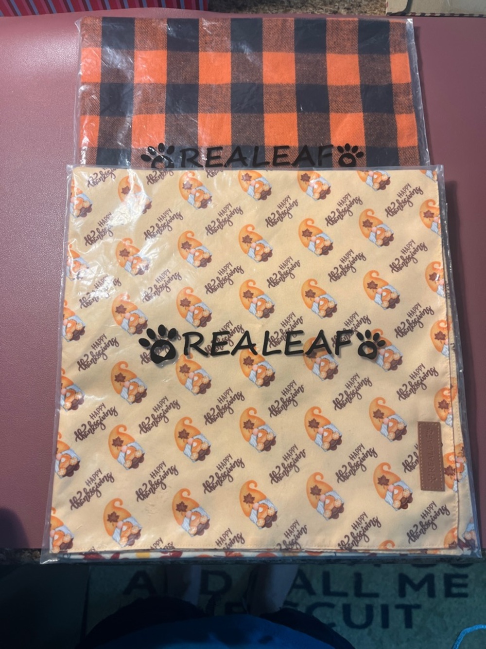 🐕 Orange & Black Buffalo Plaid and Cream Pumpkin Print Pet Bandana Set